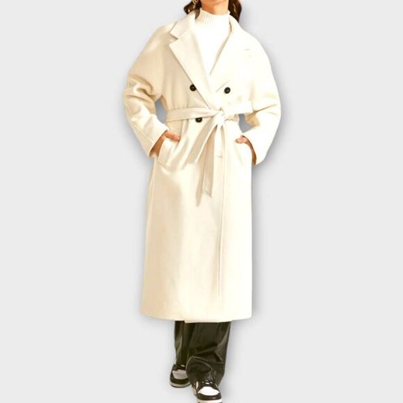 Commense Womens Coat Sz Large Cream Knee Length‎ Trench Glamcore Classicore - Picture 1 of 15